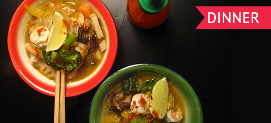 Empty the fridge - Berlin Challenge Woensdag - Aziatische soep met scampis en groenten