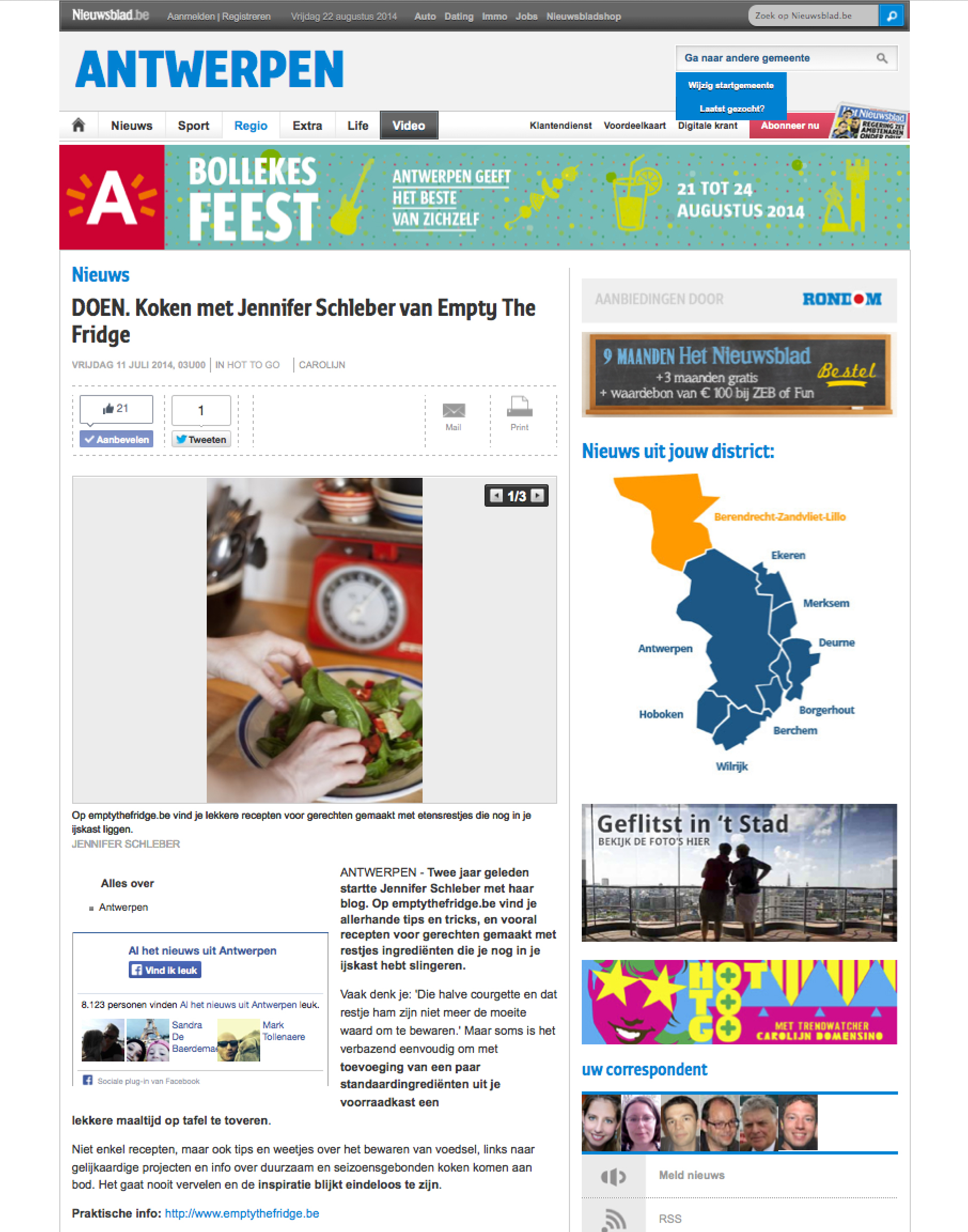 Empty the Fridge op nieuwsblad.be 11-07-2014