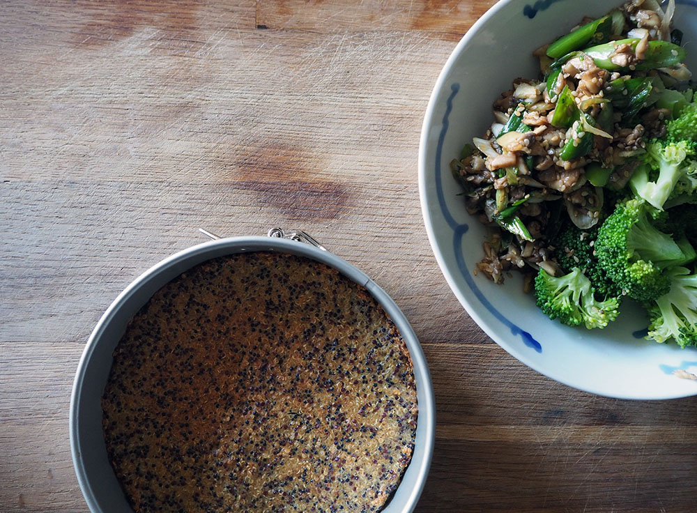 Empty the Fridge - Quiche van brocolli sesam en tofu met quinoa korst